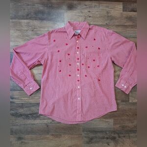 Mili Designs Vintage Women's Gingham Jewel Heart Button Down Shirt Size Medium